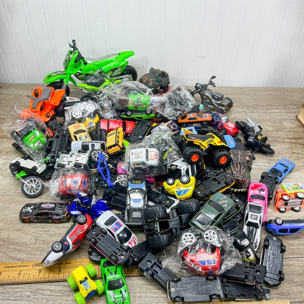 Mixed Toy Vehicle Lot Cars Trucks Motorcycles ATVs Diecast and Plastic Assorted